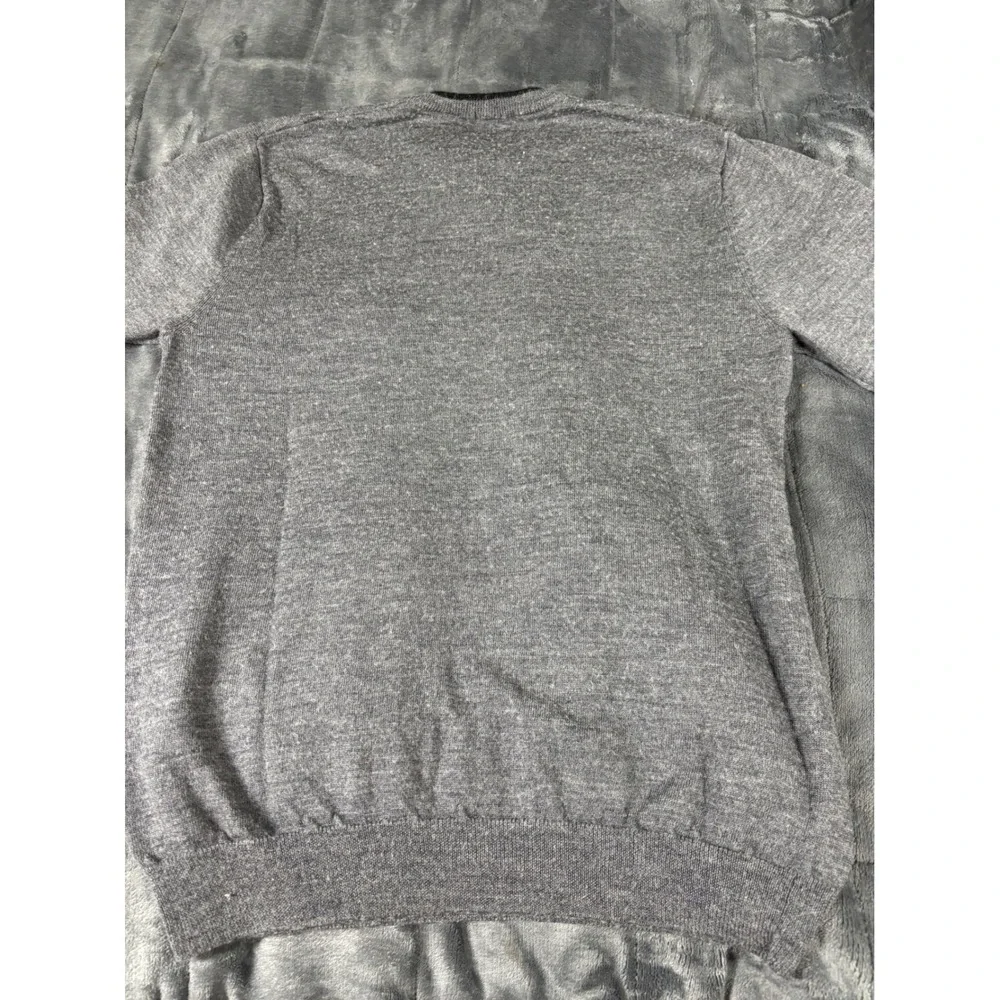 Bossini Mens Large 100% Pure‎ Merino Wool Crewneck Sweater Grey Striped Woolmark